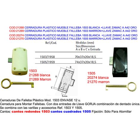 FPLUS cerradura mueble falleba 1503 marron+llave zamac a42 oro