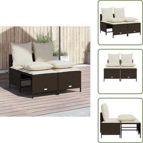 The Living Store Salon de jardin 4 pcs avec coussins marron résine tressée - Ensemble Salon De Jardin - Salon De Jardin Extérieur - Mobilier De Jardin - Canapé Jardin - Chaise Lounge