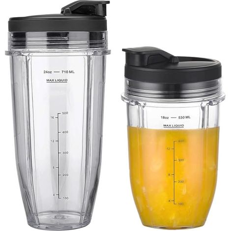 2 Pièces Cup Gobelet de Remplacement et Couvercle pour Ninja Blender Mixeur Auto-iQ BN750EU BN495EU BN800EU TB301EU TB401EU CB100EU CB350EU, Blender Bol en Verre Ninja Pièces de Rechange de Tasse (1/5)