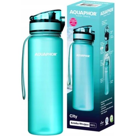 Botella de agua con filtro Aquaphor City de 500 ml, color menta, con espaciador y 1 inserto. (1/5)