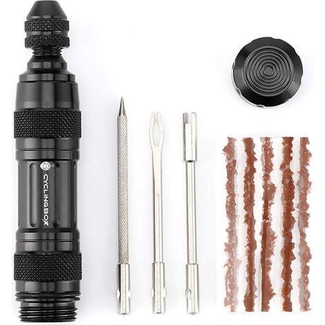 Kit Réparation Pneus Tubeless - Outil Portable pour Vélo VTT et Route - 5 Bandes en Caoutchouc + 3 Tiges de Réparation - 1 Pièce (1/5)