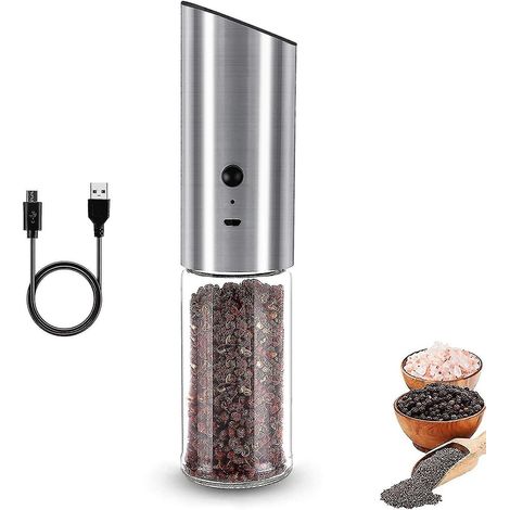 Moulin à poivre électrique rechargeable, moulin à poivre électrique, moulin à sel et poivre automatique à gravité, rechargeable par USB, grande capacité réglable C (1/5)