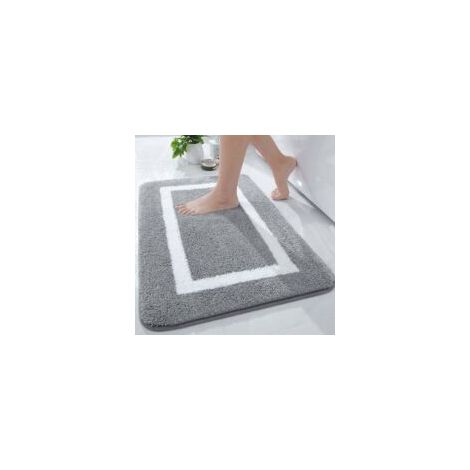 Rutschfeste Badematte, weicher Mikrofaser-Badeteppich, saugfähige Langflor-Badematte, maschinenwaschbar – 40 x 60 cm – Grau – Crezuo (1/4)