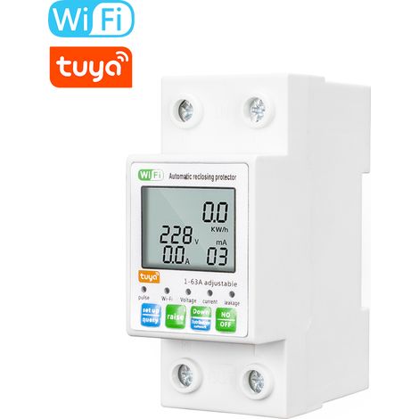 Compteur d'énergie WiFi Monophasé,Tuya Smart Compteur d'Énergie Numérique Tuya WiFi Protecteur de réenclenchement, Prise en Charge de la Télécommande de l'application Mobile 220V 63A (1/5)