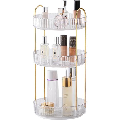 Organisateur de maquillage rotatif 360°, cosmétiques et soins, 3 couches transparent. (1/5)