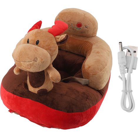 Fauteuil bébé avec support de sol, en peluche, motif animal mignon, angle réglable, pour apprendre à s'asseoir, câble USB inclus, idéal pour les tout-petits garçons et filles. Motif cerf. (1/5)