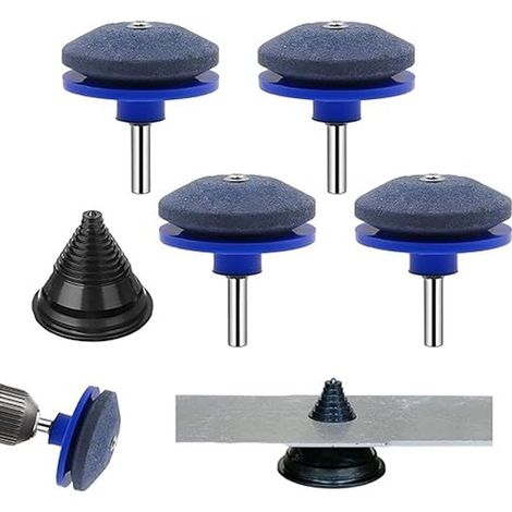 Afilador de cuchillas para cortacésped, Juego de 5 piezas, Afilador adhesivo, de jardinería universal, cualquier taladro eléctrico de jardinería (1/5)