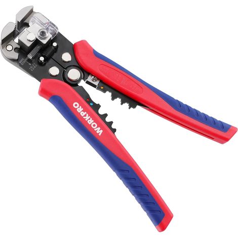 Workpro – Pince à dénuder automatique 200 mm – Dénudage 24-10 AWG (0,2-6,0 mm²) – Coupe et sertissage – Poignée ergonomique antidérapante - AWG 24-10