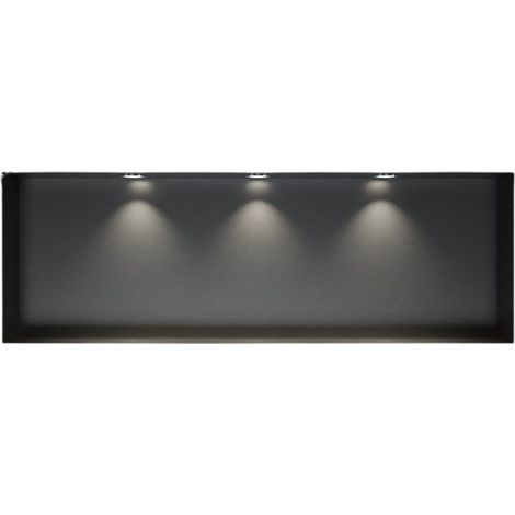 BERNSTEIN - Niche murale douche acier inox + 3 Spots LED, étagère douche encastrable NT309010X - 30x90x10cm (HxLxP) - Gun métal, 3x Spot Chrome