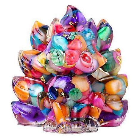 Figurine de renard à neuf queues en pierre naturelle, sculptée à la main, en faux cristal coloré, pour une énergie positive et curative. Idéale pour la maison ou le bureau. (1/5)