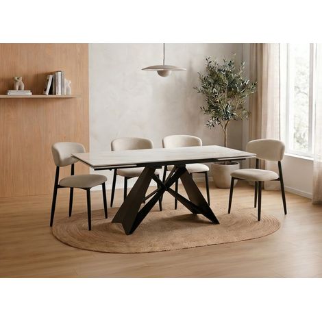 Table à manger extensible en métal noir avec plateau en céramique