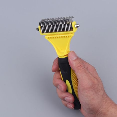 Brosse pour chat double face, brosse de toilettage pour chien professionnelle et brosse pour chien à poils longs, râteau de toilettage pour chiens et chats peut réduire efficacement la perte (1/5)