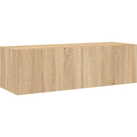 Mueble TV multimedia estante para televisión buffet para televisión comedor salón dormitorio suspendido con luces LED roble sonoma 100 x 35 x 31 cm marrón 020028004