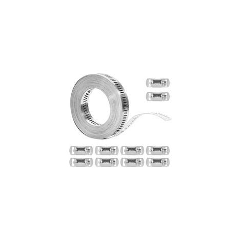 4m Collier de Serrage Inox, Bande Perforée en Métal Réglable, Colliers Acier Inoxydable 304 pour Tuyaux Conduites Eau Gaz Machine à Laver Jardin avec 10 Fixations - (1/5)
