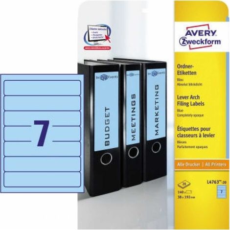 Ordnerrückenetikett ultragrip schmal/kurz 38 x 192 mm (B x H) selbstklebend ohne Griffloch blau 140 Etik./Pack. (1/5)