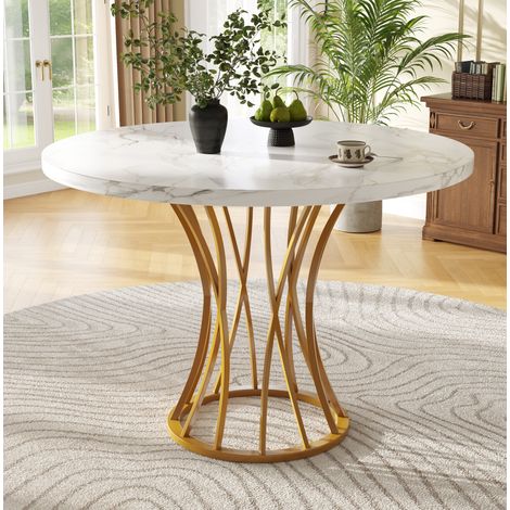 Tavolo da pranzo rotondo 80 x 80 x 76 cm in MDF e metallo dorato DESVIAE (1/5)