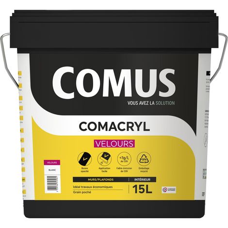 Comus – Peinture anti humidité velours 15L – Blanc – Séchage rapide – Pour plâtre et enduit ciment – Bon pouvoir couvrant (1/3)