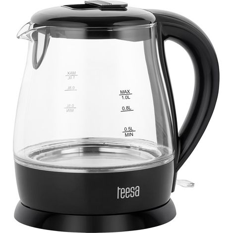 Kabelloser Wasserkocher, Glas, schwarz, 1630 W, 1 l, Teesa (1/3)