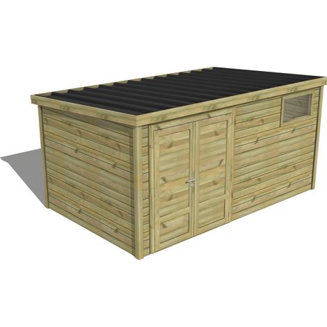 ABRI DE JARDIN bois traité 27mm, Essentiel, 4,3x2,6m, 11m2 (1/3)