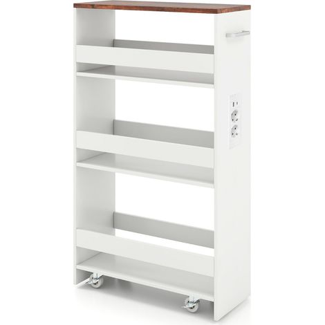Carrello portaoggetti sottile 47,5 x 20 x 80,5 cm 4 ripiani con stazione di ricarica design bar legno ingegnerizzato 200018113