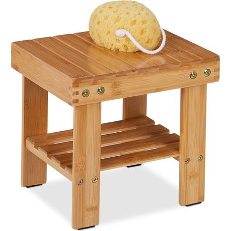 Sgabello da bagno in bambù con ripiano extra (1/5)