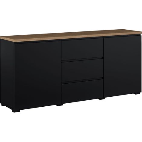 Cómoda Baletu 106, Negro + Roble, Con cajones y puertas, Número de cajones: 3, 68x150x35cm (1/5)