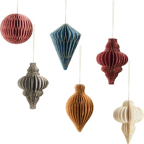 Weihnachtsdekoration, 6 Stück wabenförmige Papierornamente mit Glitzerrändern, Mini-Weihnachtsbaumschmuck zum Aufhängen für die Feiertage (1/2)