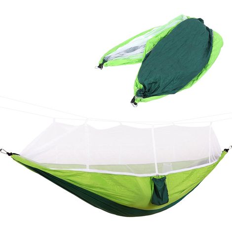 Moustiquaire d'extérieur légère, hamac, anti-basculement, camping, tissu parachute, anti-moustiques, moustiquaire avec balancelle, chaise suspendue, coloris vert clair et vert foncé, 260 x 140 (1/5)