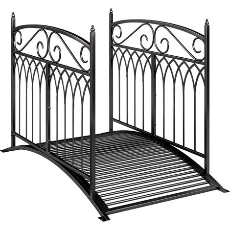 Pont de Jardin en Métal Style Baroque Passerelle Décorative avec Garde-Corps 91cm Charge 100kg Noir