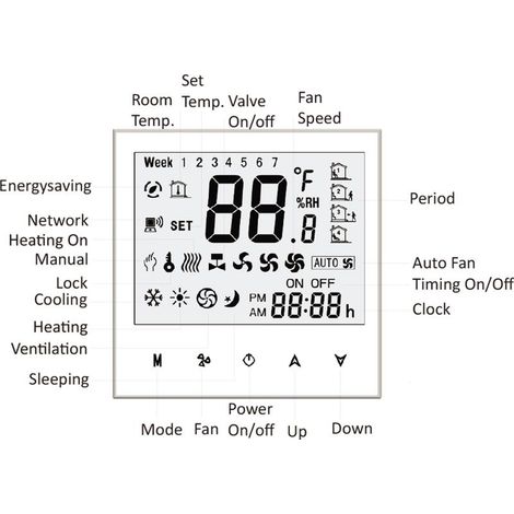 Thermostat atmosphere smart Wifi to four hoses, controller of temperature digital programming for air conditioner (TRAY-3000ELW, black) (1/5)