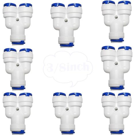 8 PCS RO Raccord Osmoseur de filtre à eau, Raccord Type Y 3/8" Push-fit Pour 3/8" (9.5mm) Tuyau de Filtre à Eau,Tube d'osmose inverse (1/5)