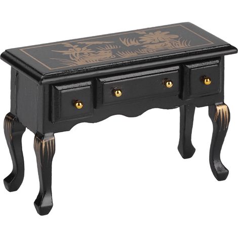Bureau rétro pour calligraphie et peinture, style antique nostalgique, échelle 1:12, table noire (1/5)