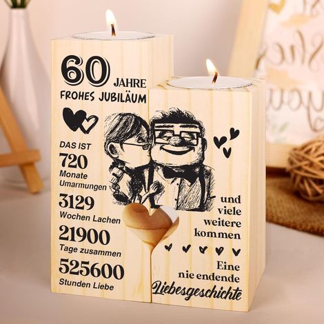 Diamantene Hochzeit Geschenk 60. Hochzeitstag Kerzenständer Holz Deko (1/5)