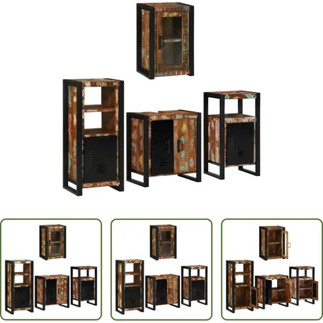 Badezimmerregal - Badezimmermöbel-Set mit Regal 4 pcs Mehrfarbig Massives Altholz (1/5)