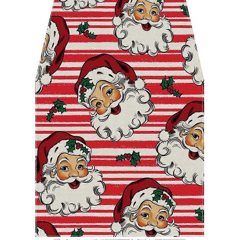 Chemin de table de Noël à rayures rouges, Père Noël, décoration de table hivernale pour la maison, la cuisine, la salle à manger, l'intérieur et l'extérieur. (1/5)