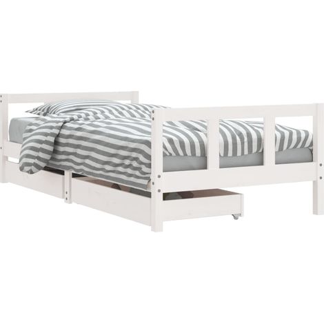 Bettgestell für Kinder mit Schubladen weiß 90x190 cm aus massivem Kiefernholz