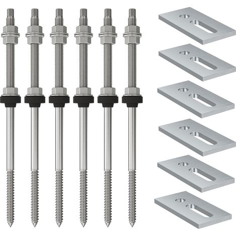 Kit de 6 vis double filetage M10 x 200 mm + plaques de fixation,pour fixation panneaux solaires photovoltaïques sur toits en plaques ondulées ou faux couples,inox (1/5)