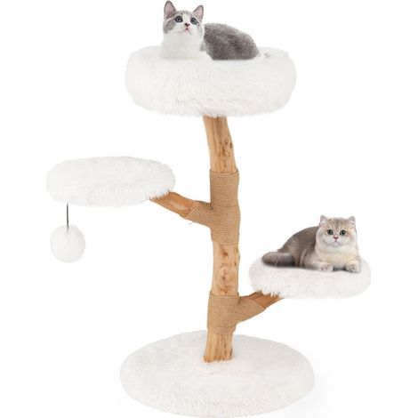 Katzenkratzbaum, 90 cm, Birnenholz, Weiß, mehrstufig