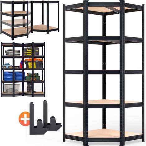 MONZANA® Étagère charge lourde 180x70x40cm Etagère d'angle 5 plateaux max. 875 kg Etagère de rangement en acier Noir