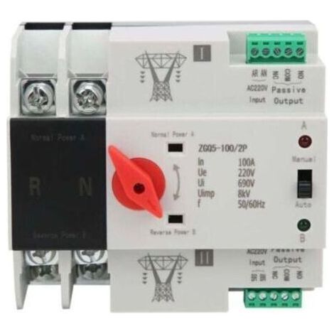 Inversor de fuente automático, fuente de alimentación dual de 2 vías, interruptor de transferencia automático ZGQ5-100/2P 220V, montaje en riel DIN (1/4)