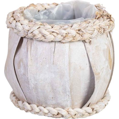 Cesto redondo de madera blanco 13x13x12h cm (1/5)