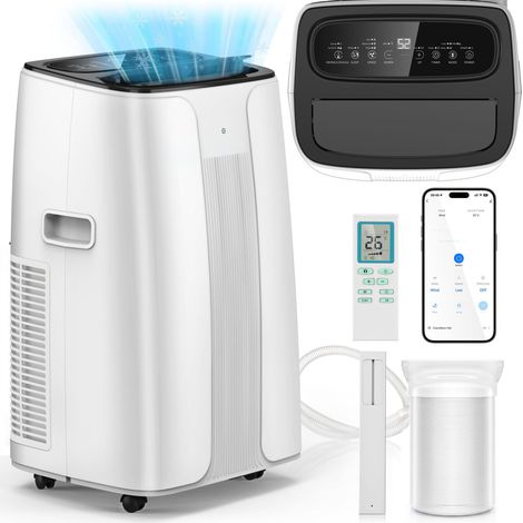 OYAJIA 12000BTU Aire acondicionado portátil 6 en 1, aire acondicionado, deshumidificador, modo de ventilador de 2 etapas, modo de espera, Bloqueo infantil，3,5 kW, para un máximo de 60 m², control remo