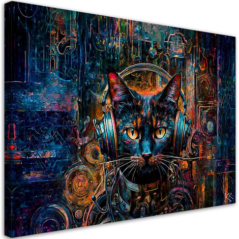 Tableau sur toile Tableau sur toile Chat DJ en couleurs abstraites 100x70 (1/5)