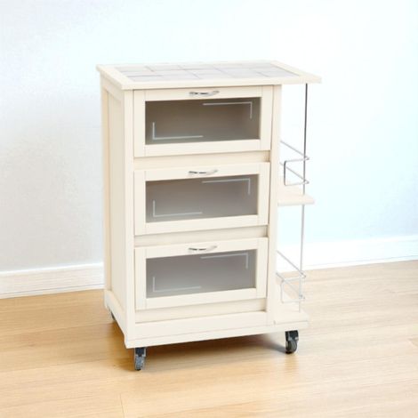 Carrello con ante a ribalta e portabottiglia LANDHELL Avorio (1/5)