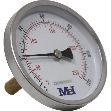 Thermomètre axial Ø80 - 0 à 120° - Longueur doigt de gant 50 mm - pour chauffage et réfrigération - Arcanaute