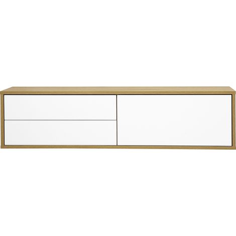 Meuble TV mural finition blanche et bois clair chêne L120 cm FLEXO (1/5)