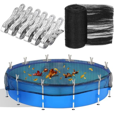 Bâche de piscine ronde 6x6 m, filet pour piscines Ø550 cm, filet à mailles fines (12x12 mm) avec 12 pinces en métal (1/5)