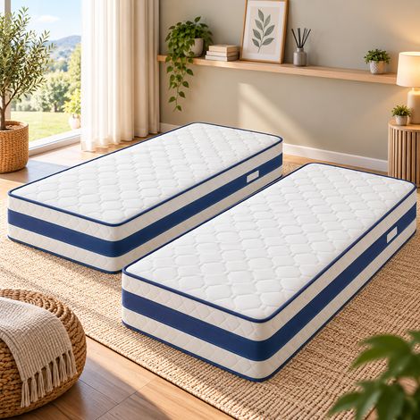 Lot de 2 Matelas 80x200 Mousse Poli Lattex Indéformable - Hauteur 29 cm - Soutien Très Ferme - Face Hiver avec - Face été avec Lin - (2x80x200cm) (1/4)