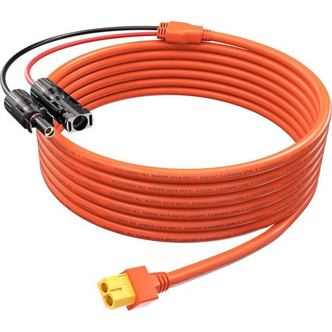 Câble d'extension solaire vers XT60 de 3 m, câble d'extension de charge solaire 12 AWG pour panneaux solaires, station d'alimentation portable, générateur solaire, camping-car et batterie (1/5)