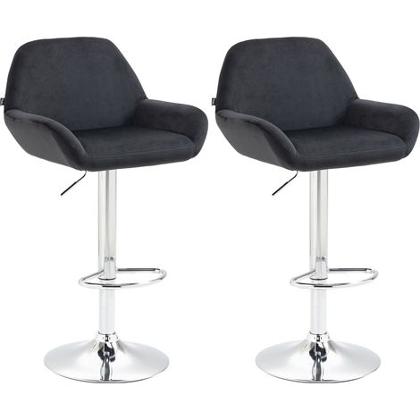 Juego de 2 taburetes de bar con reposapiés en forma de arco en metal cromado con asiento de terciopelo negro TDB10790